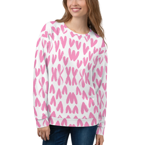 XS Pink Heart Pattern Unisex Sweatshirt by Design Express