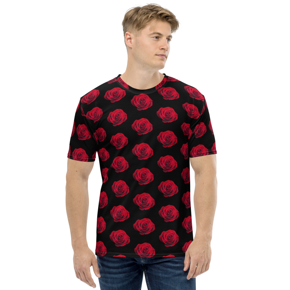 XS Charming Red Rose Small Pattern Men's T-shirt by Design Express