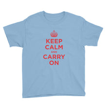 Light Blue / XS Keep Calm and Carry On (Red) Youth Short Sleeve T-Shirt by Design Express