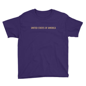 Purple / XS United States Of America Eagle Illustration Reverse Gold Backside Youth Short Sleeve T-Shirt by Design Express