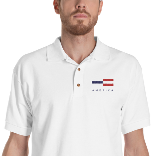 S America Tower Pattern Embroidered Polo Shirt by Design Express