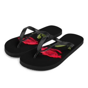 S Red Rose on Black Flip-Flops by Design Express