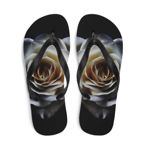 White Rose on Black Flip-Flops by Design Express