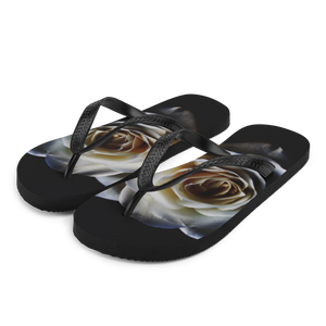 S White Rose on Black Flip-Flops by Design Express