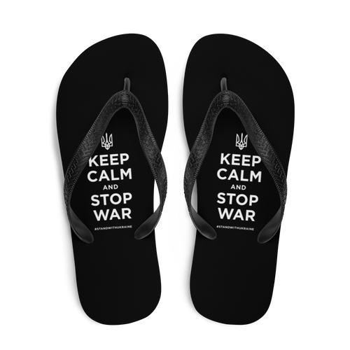 Keep Calm and Stop War (Support Ukraine) White Print Flip Flops by Design Express