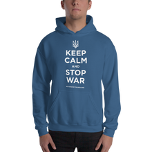 Indigo Blue / S Keep Calm and Stop War (Support Ukraine) White Print Unisex Hoodie by Design Express